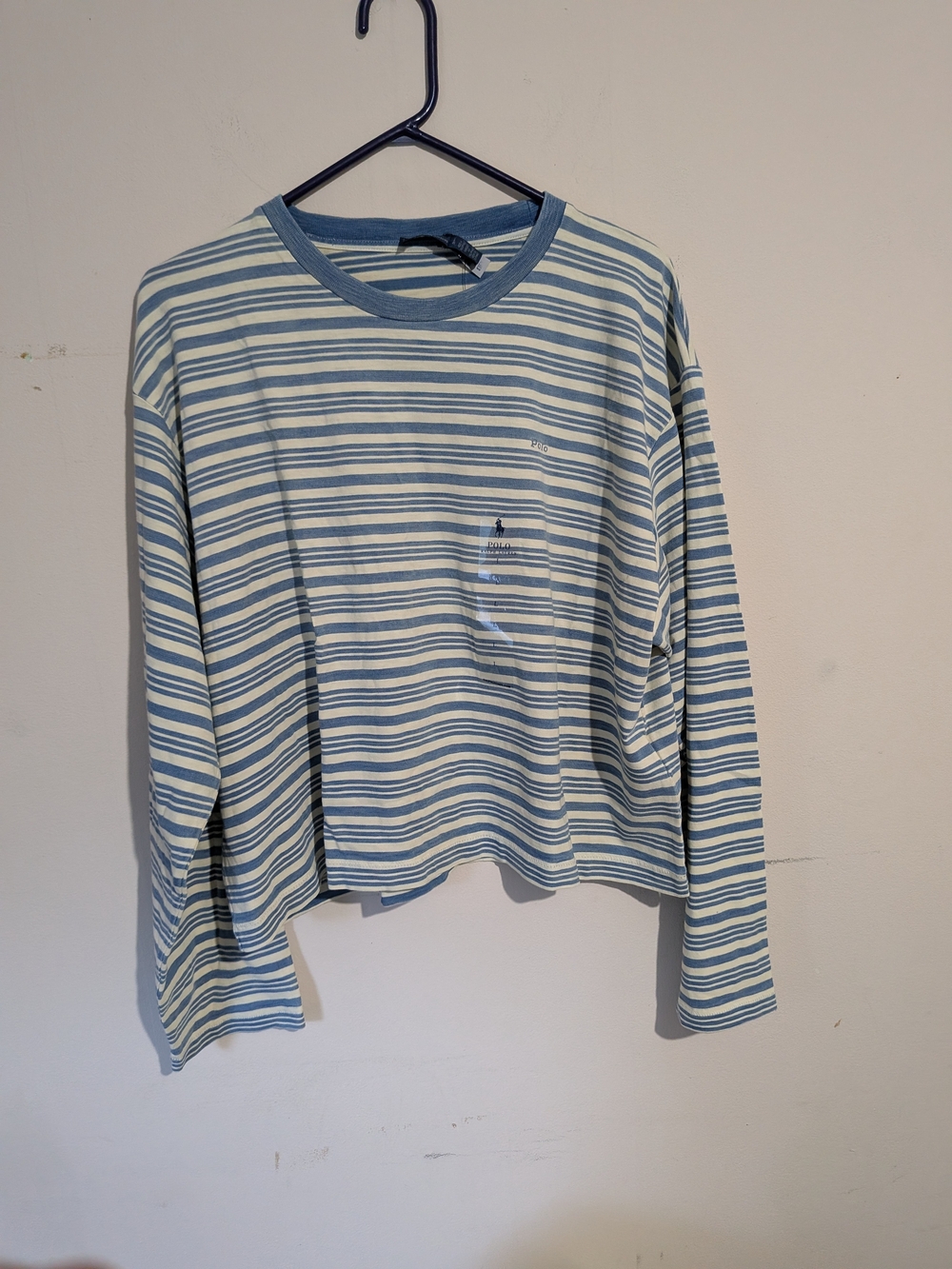 Ralph Lauren Blue and White Striped Long-Sleeve Crop Tee